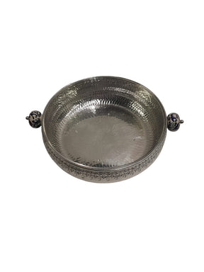 Salad Bowl Hand Hammered Aluminum Curved With Qishani Handles