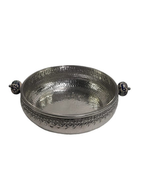 Salad Bowl Hand Hammered Aluminum Curved With Qishani Handles