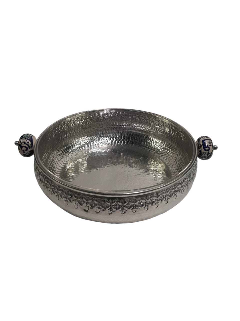 Salad Bowl Hand Hammered Aluminum Curved With Qishani Handles