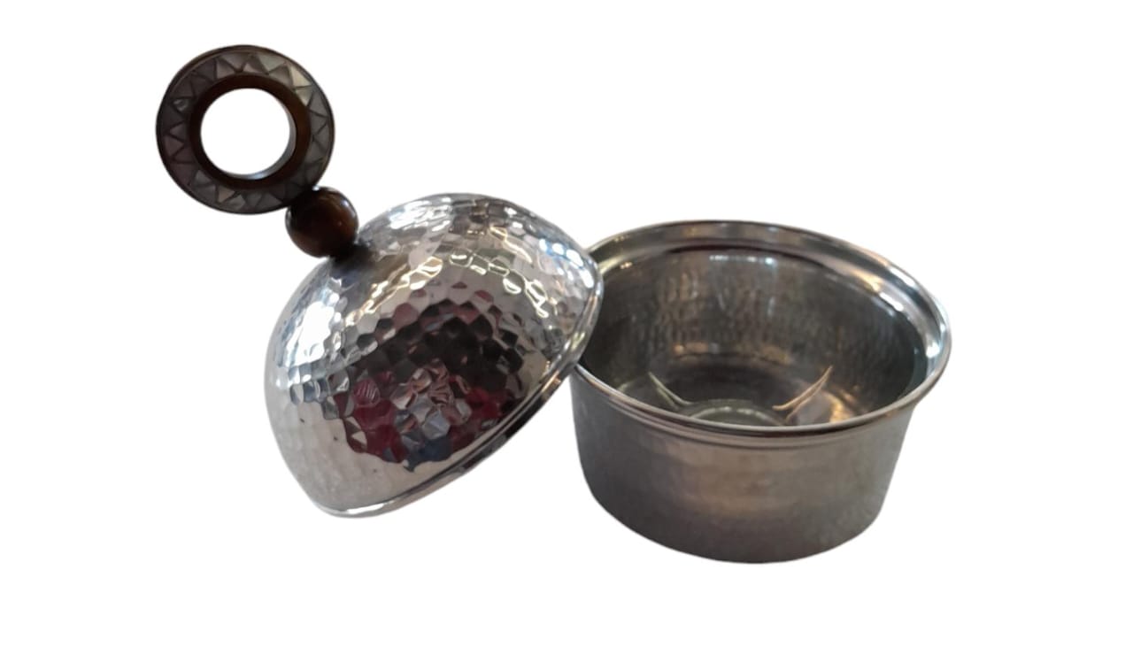 Box Hand Hammered Aluminum with Inlay Seashell Mother of Pearl