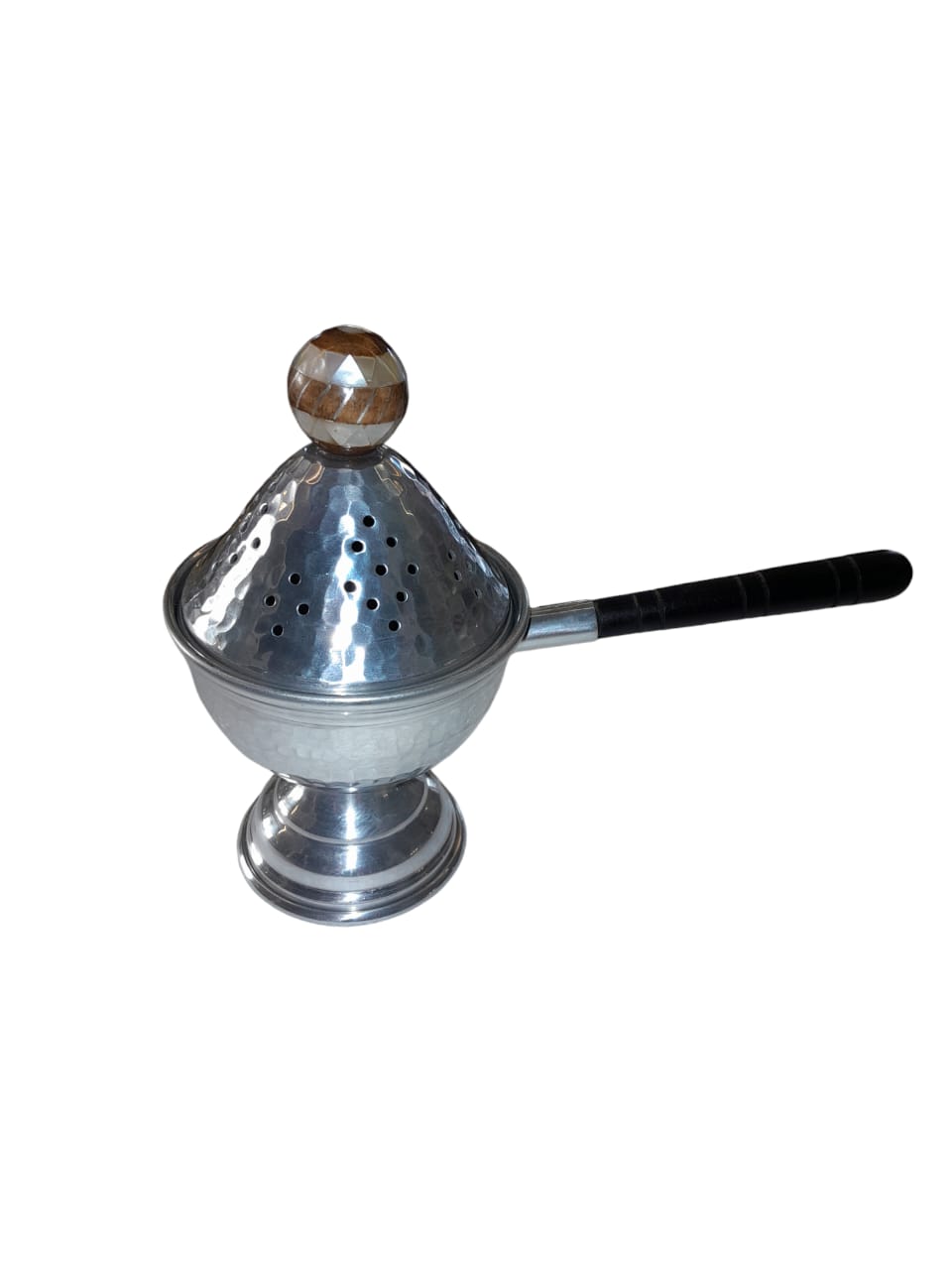 Mabkhara Aluminum Hand Hammered with Handle Solid Walnut Wood with Inlay Seashell Mother of Pearl and Tin