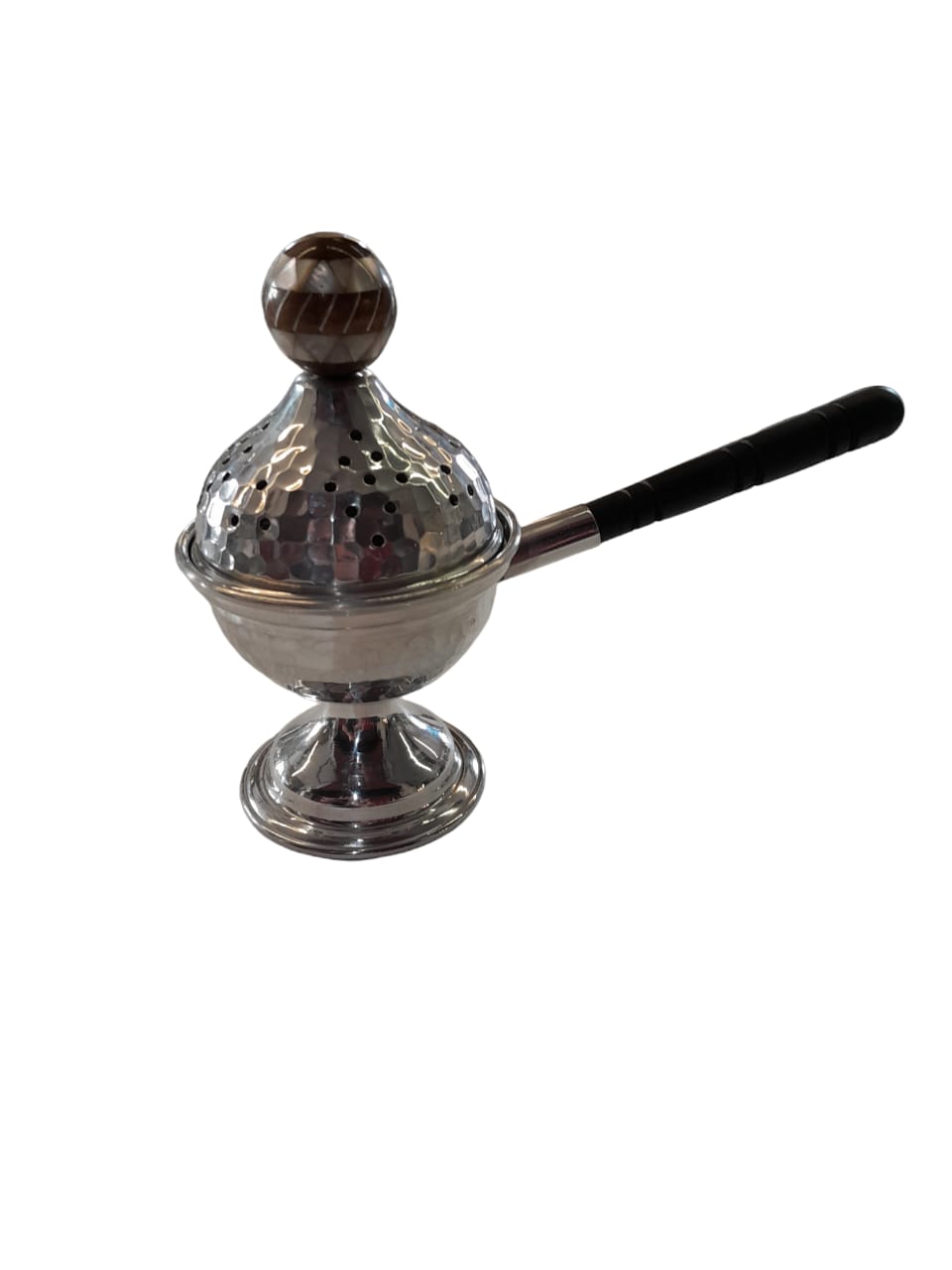 Mabkhara Aluminum Hand Hammered with Handle Solid Walnut Wood with Inlay Seashell Mother of Pearl and Tin