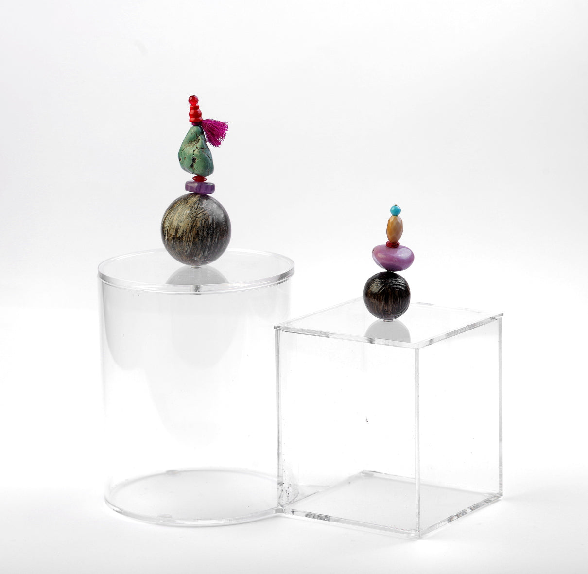 Set 2 Boxes Plexi with Semi Precious Stones