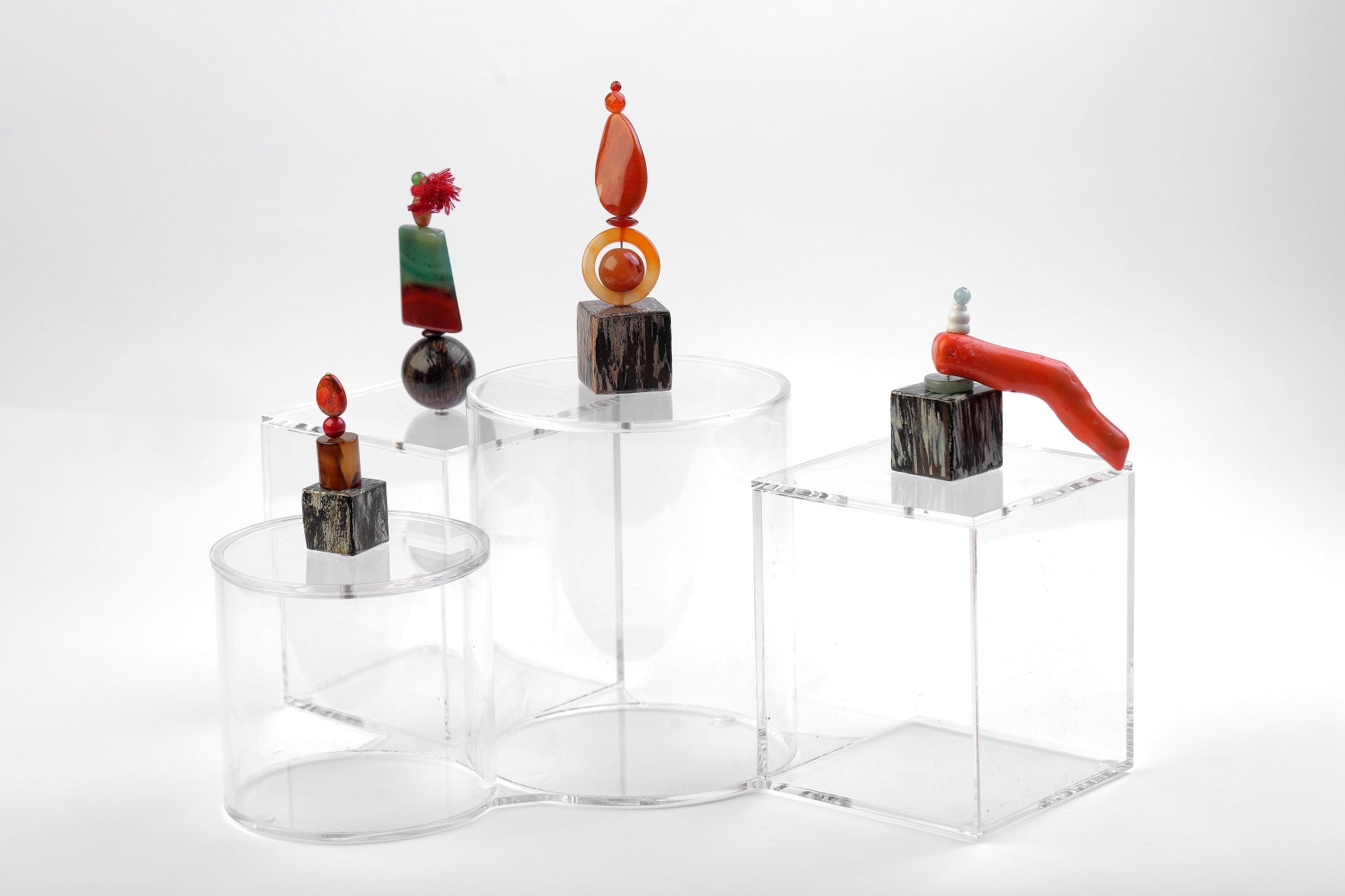 Set 4 Boxes Plexi with Semi Precious Stones