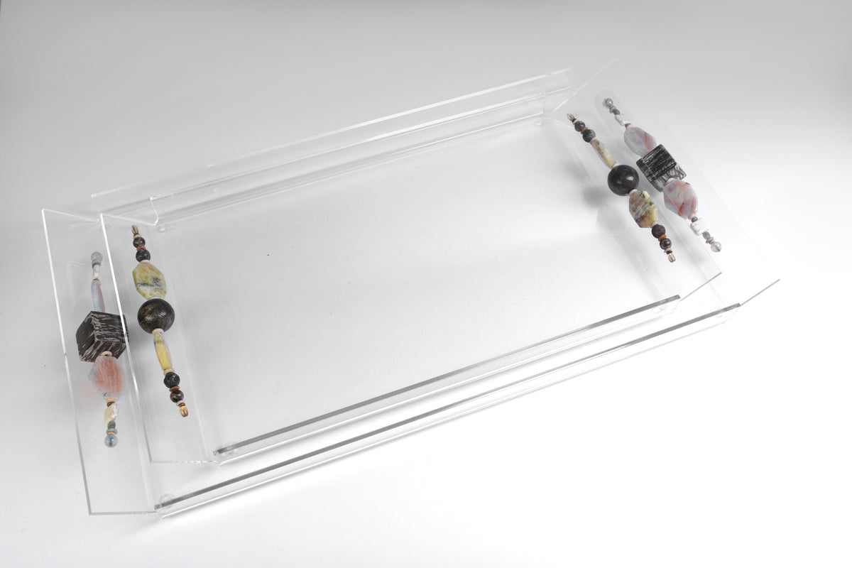 Tray Plexi with Handles Semi Precious Stones