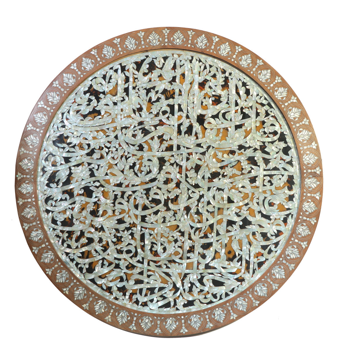 Aya Round with Frame Solid Walnut Wood Inlay Seashell Mother Of Pearl With Tin