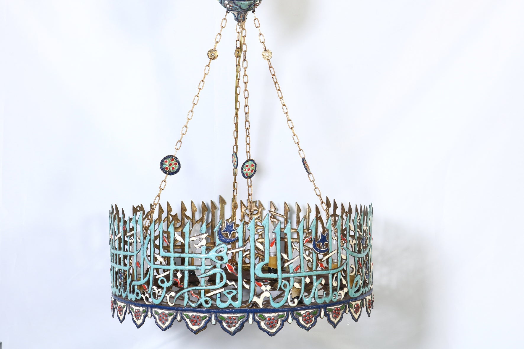 Chandelier Round Brass Perforated Enamel Hand Made