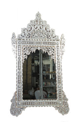 Mirror With Crown Perforated Solid Walnut Wood Inlay Seashell Mother Of Pearl With Tin