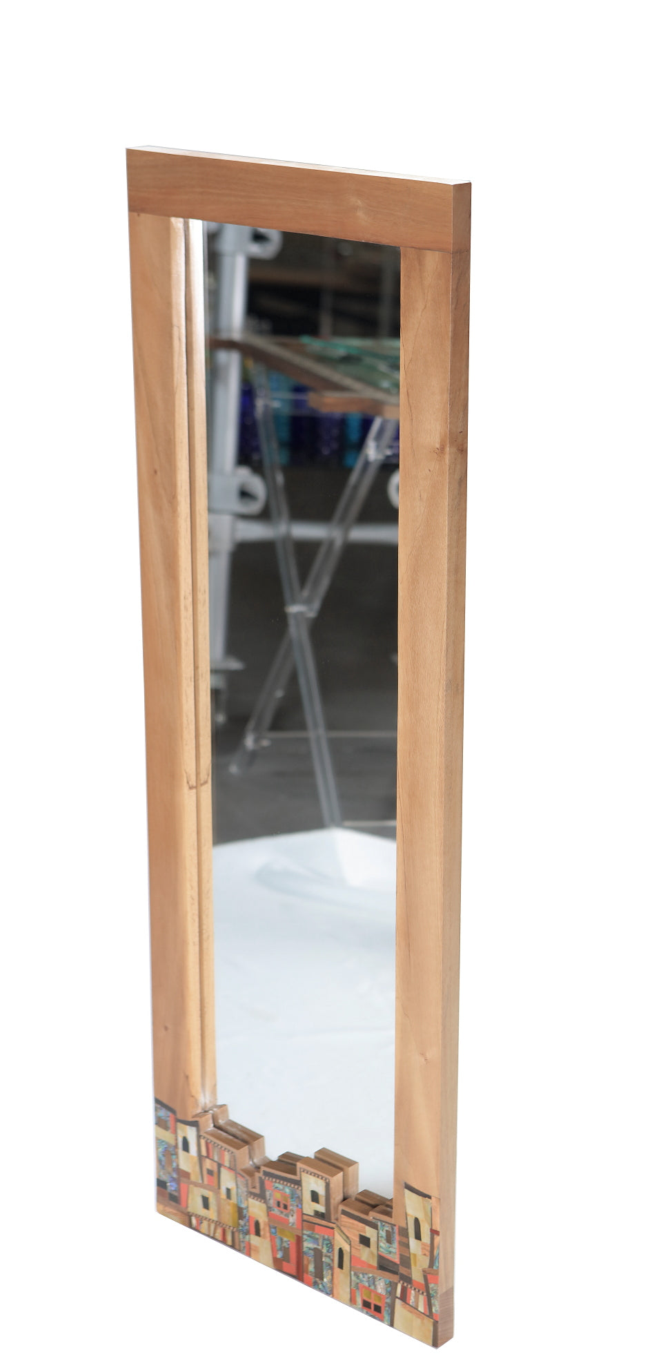 Mirror Houses Solid Walnut Wood With Colored Mother Of Pearl Inlay And Marquetry