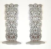 Pair of Shelves Perforated Solid Walnut Wood Inlay Seashell Mother Of Pearl With Tin + Marble