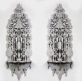 Pair of Shelves Perforated Solid Walnut Wood Inlay Seashell Mother Of Pearl With Tin