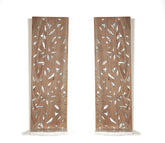 Pair of Shelves Solid Walnut Wood Inlay Seashell Mother Of Pearl With Tin + Marble