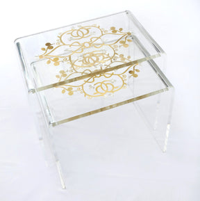 Set 2 Tables Gigogne Plexi With Resin Mother Of Pearl And Brass