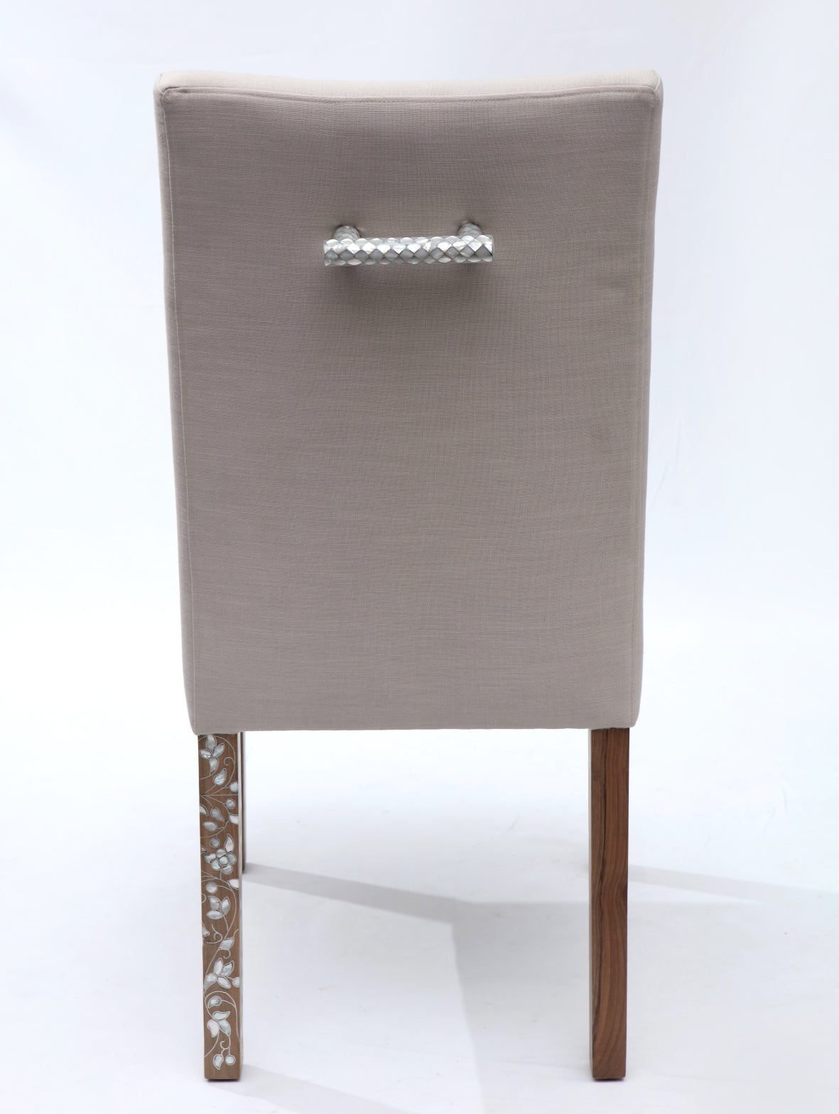 Chair With One Leg Solid Walnut Wood Inlay Seashell Mother Of Pearl With Tin + Handle Full Mother Of Pearl Inlay With Upholstery