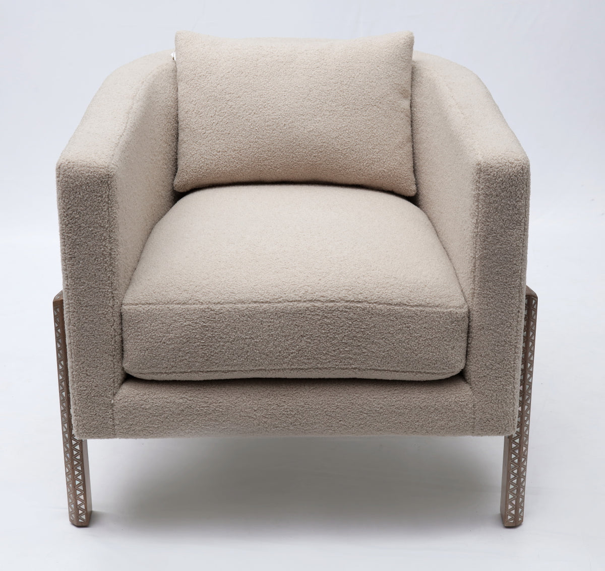 Arm Chair With Base 3 Edges Solid Walnut Wood Inlay Seashell Mother Of Pearl With Tin + Cushion