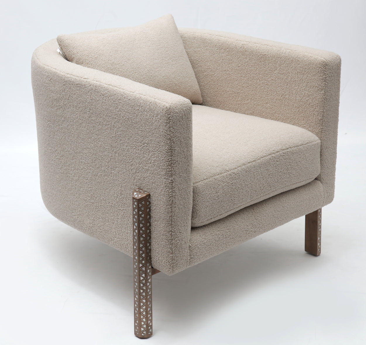 Arm Chair With Base 3 Edges Solid Walnut Wood Inlay Seashell Mother Of Pearl With Tin + Cushion