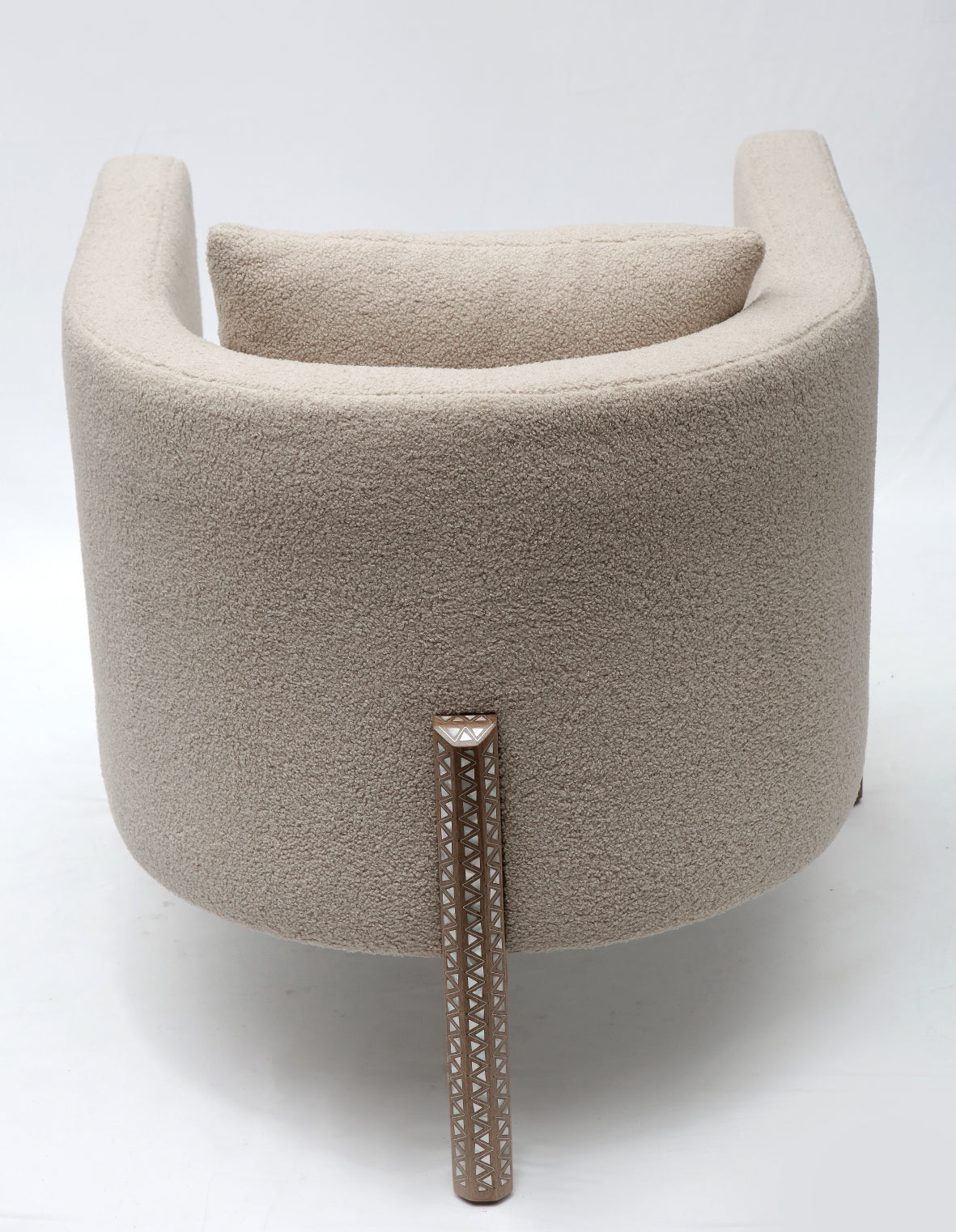 Arm Chair With Base 3 Edges Solid Walnut Wood Inlay Seashell Mother Of Pearl With Tin + Cushion