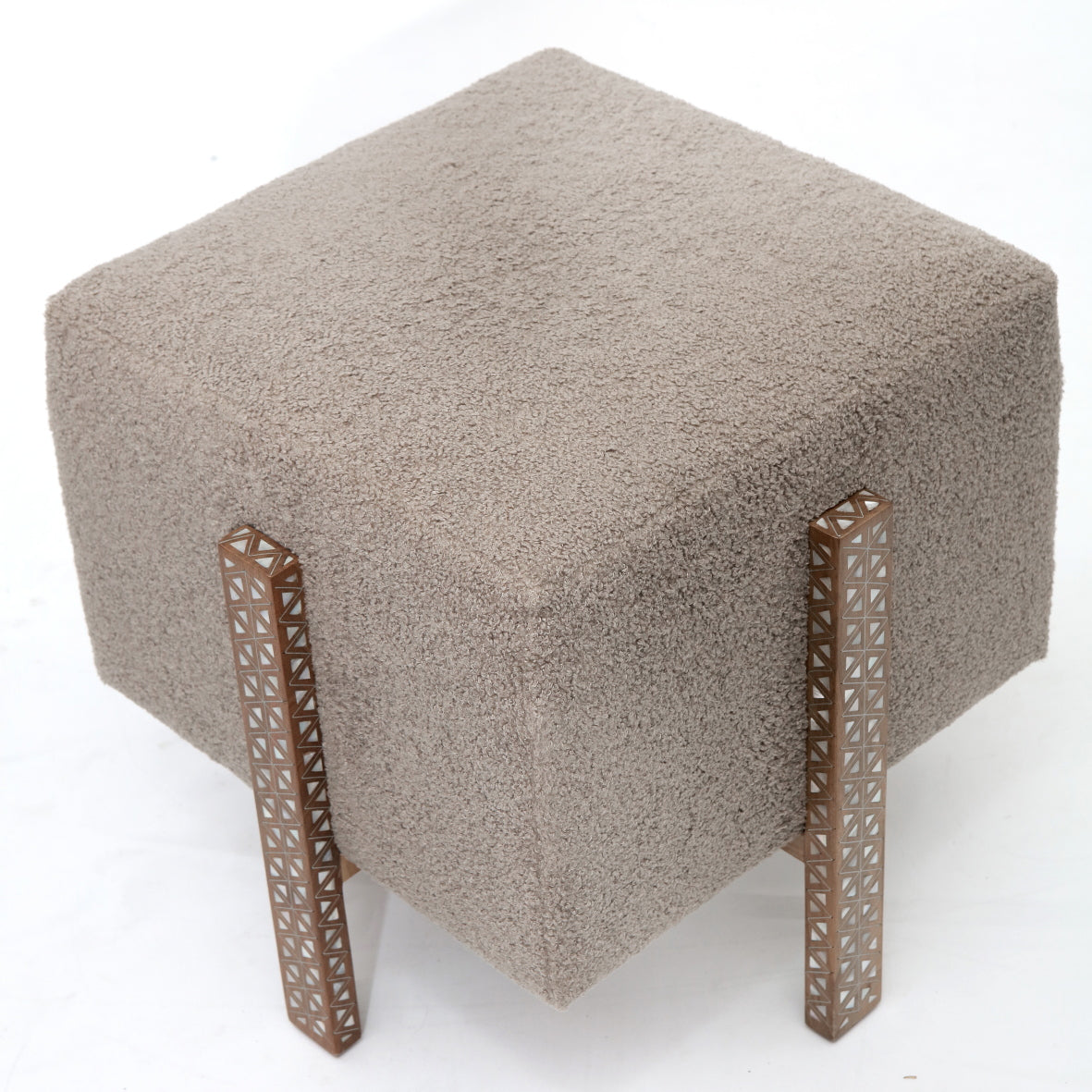 Pouf Square With 4 Edges Solid Walnut Wood Inlay Seashell Mother Of Pearl With Tin + Upholstery