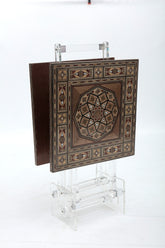 Set 2 Tables Natural Wood Marquetry Mosaic with Plexi Base + Stand Plexi