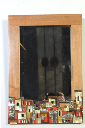 Mirror Houses Solid Walnut Wood With Colored Mother Of Pearl Inlay And Marquetry