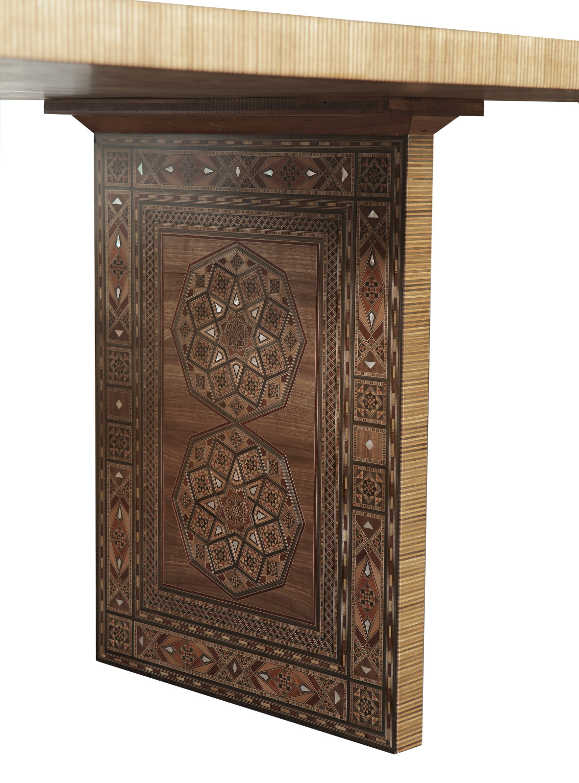 Dining Table Curved Natural Wood Marquetry Mosaic