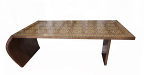 Dining Table Curved Natural Wood Marquetry Mosaic