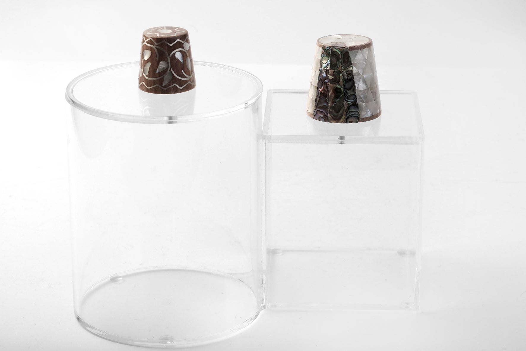 Set Handmade of 2 Boxes Plexi + Handle Wood with Mother of Pearl