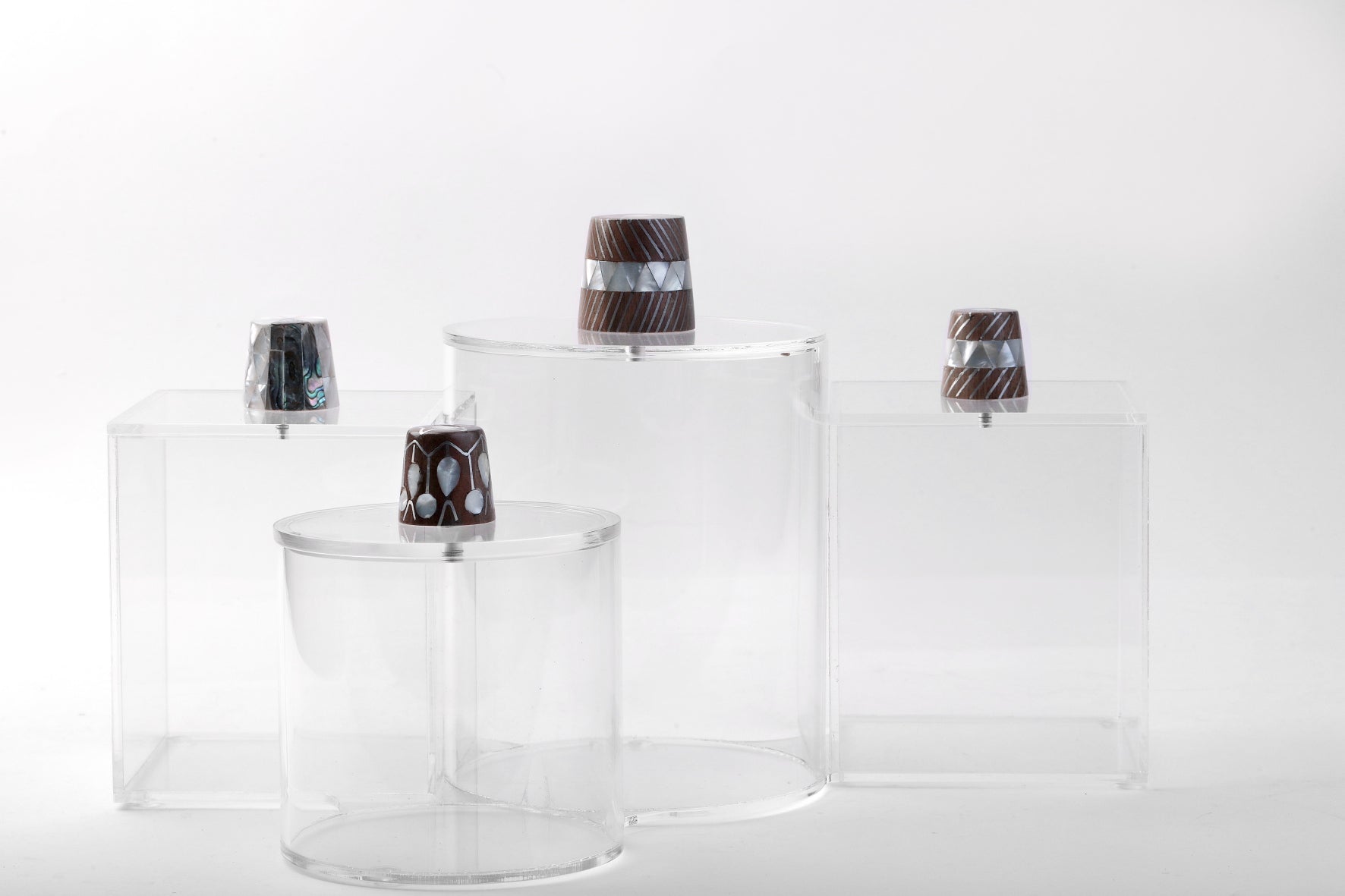 Set 4 Boxes Handmade Plexi + Handle Wood with Mother of Pearl