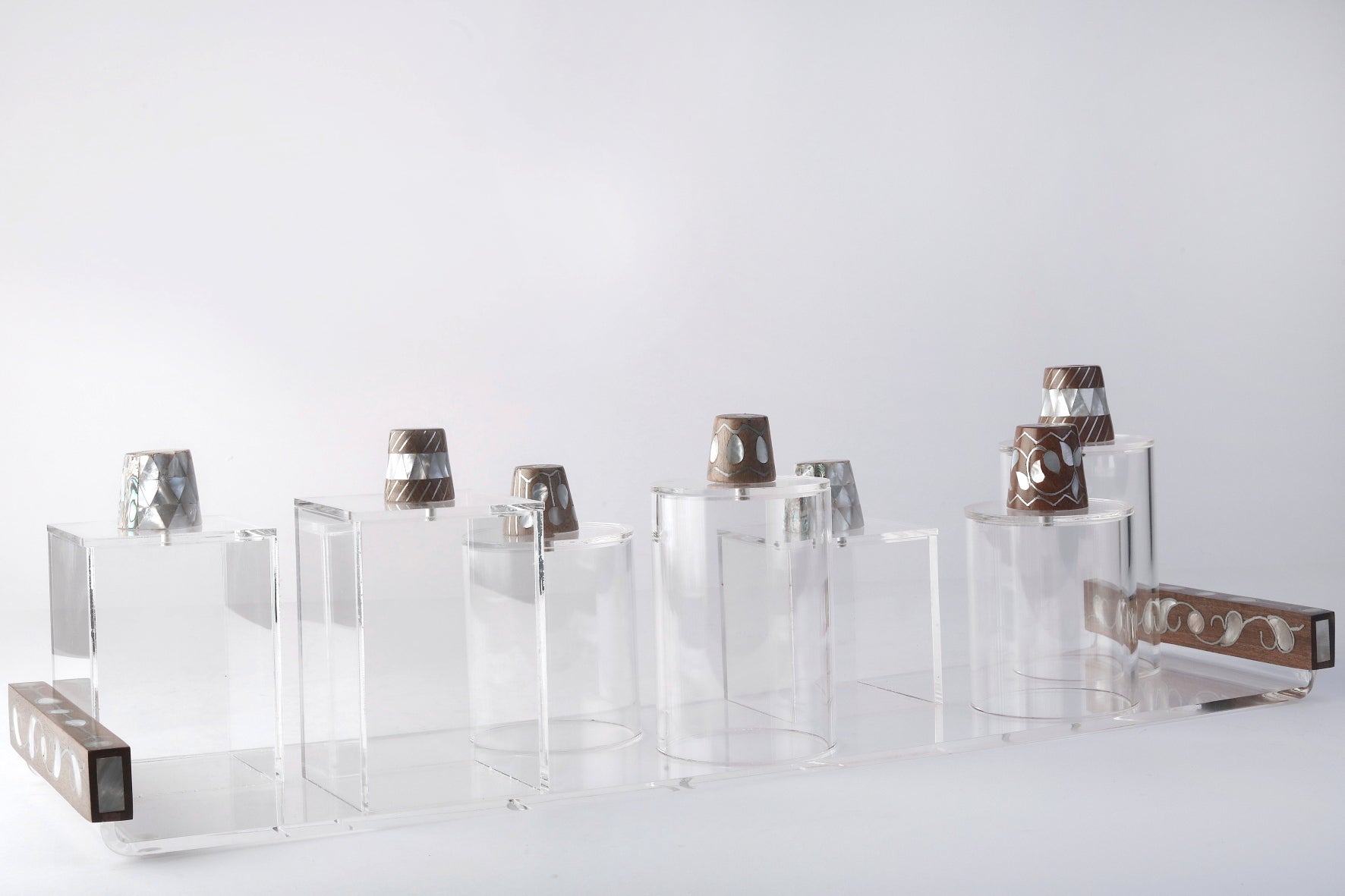 Set 7 Boxes Handmade Plexi+ Handle Wood with Mother of Pearl