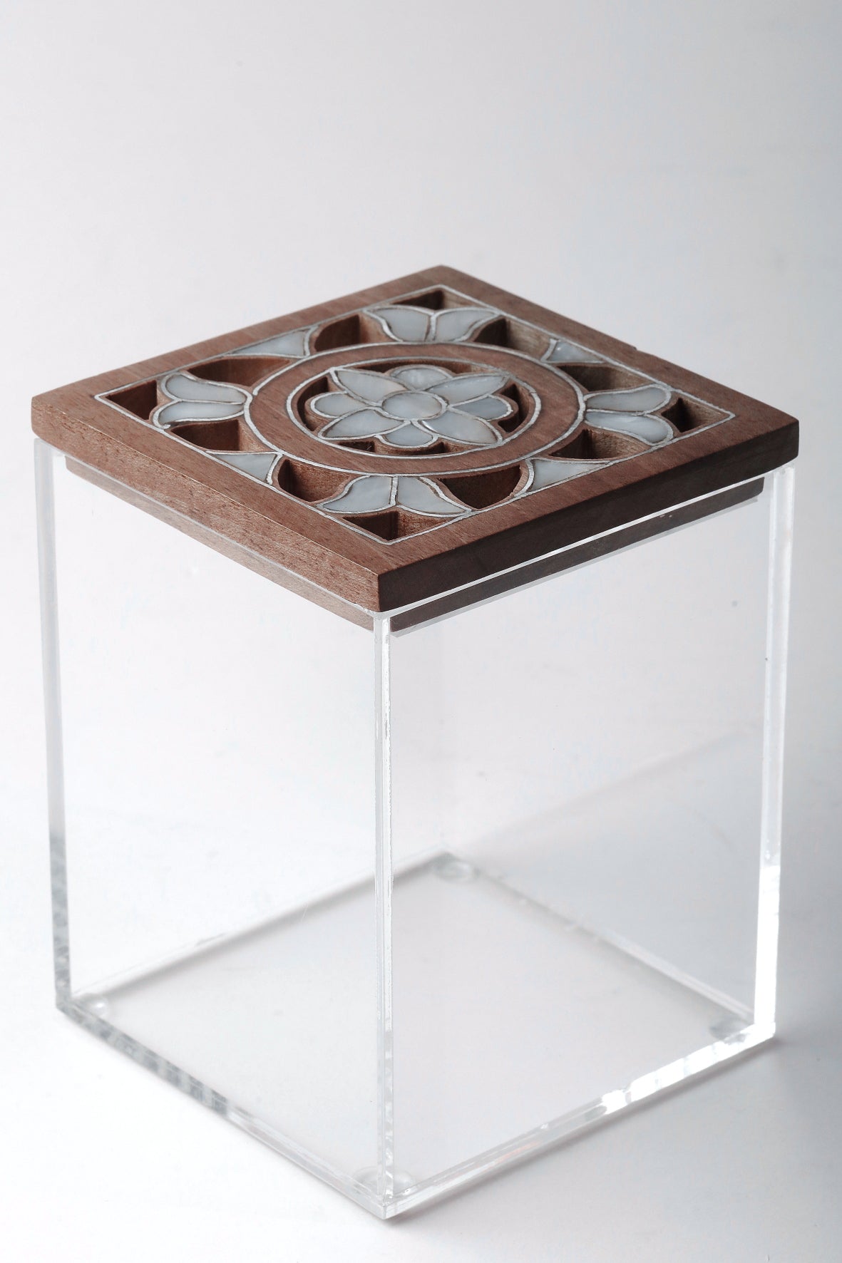 Box Square Handmade Plexi+ Cover Wood with Inlay Mother of Pearl