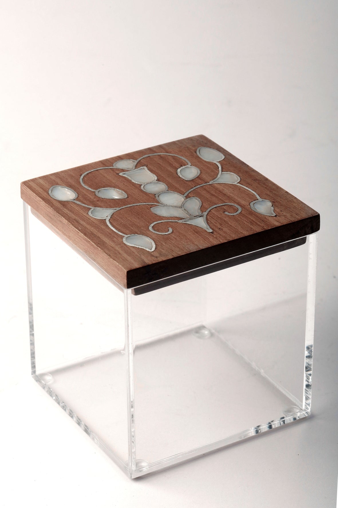 Box Square Handmade Plexi+ Cover Wood with Inlay Mother of Pearl