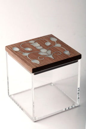 Box Square Handmade Plexi+ Cover Wood with Inlay Mother of Pearl