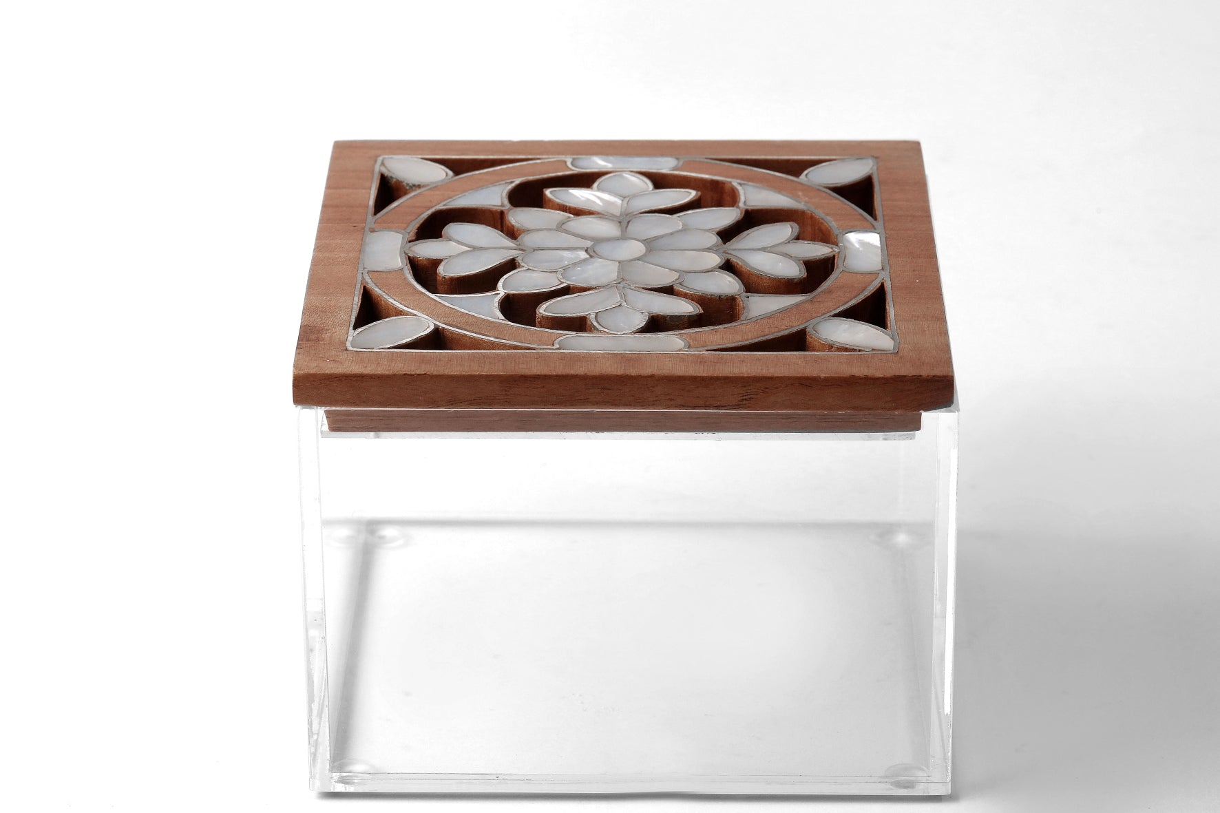 Box Square Handmade Plexi+ Cover Wood with Inlay Mother of Pearl