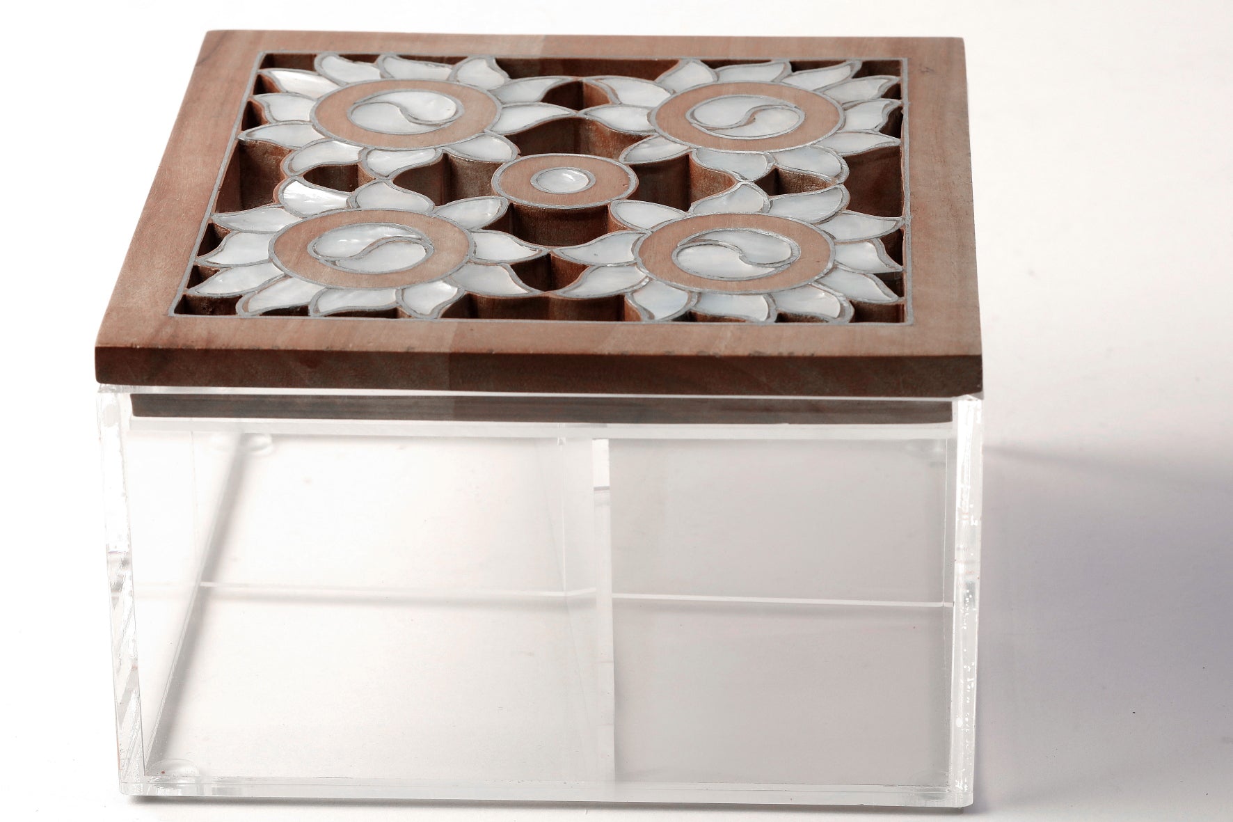 Box Square Handmade Plexi+ Cover Wood with Inlay Mother of Pearl