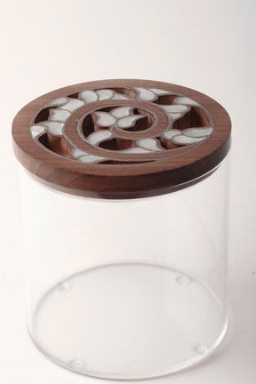 Box Round Handmade Plexi + Cover Wood with Inlay Mother of Pearl
