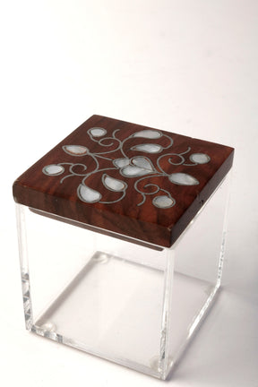 Box Square Handmade Plexi+ Cover Wood with Inlay Mother of Pearl