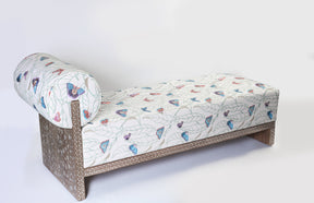 Bench Solid Walnut Wood Inlay Seashell Mother Of Pearl With Tin + Upholstery