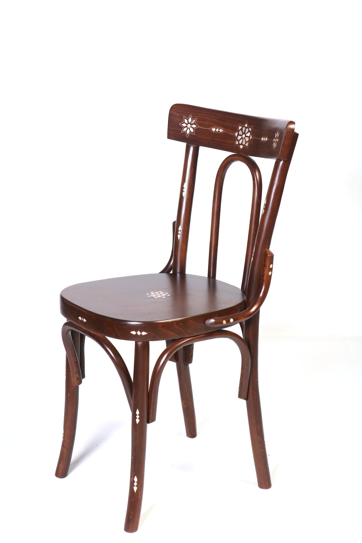 Chair Old Style Solid Walnut Wood Inlay Seashell Mother Of Pearl With Tin