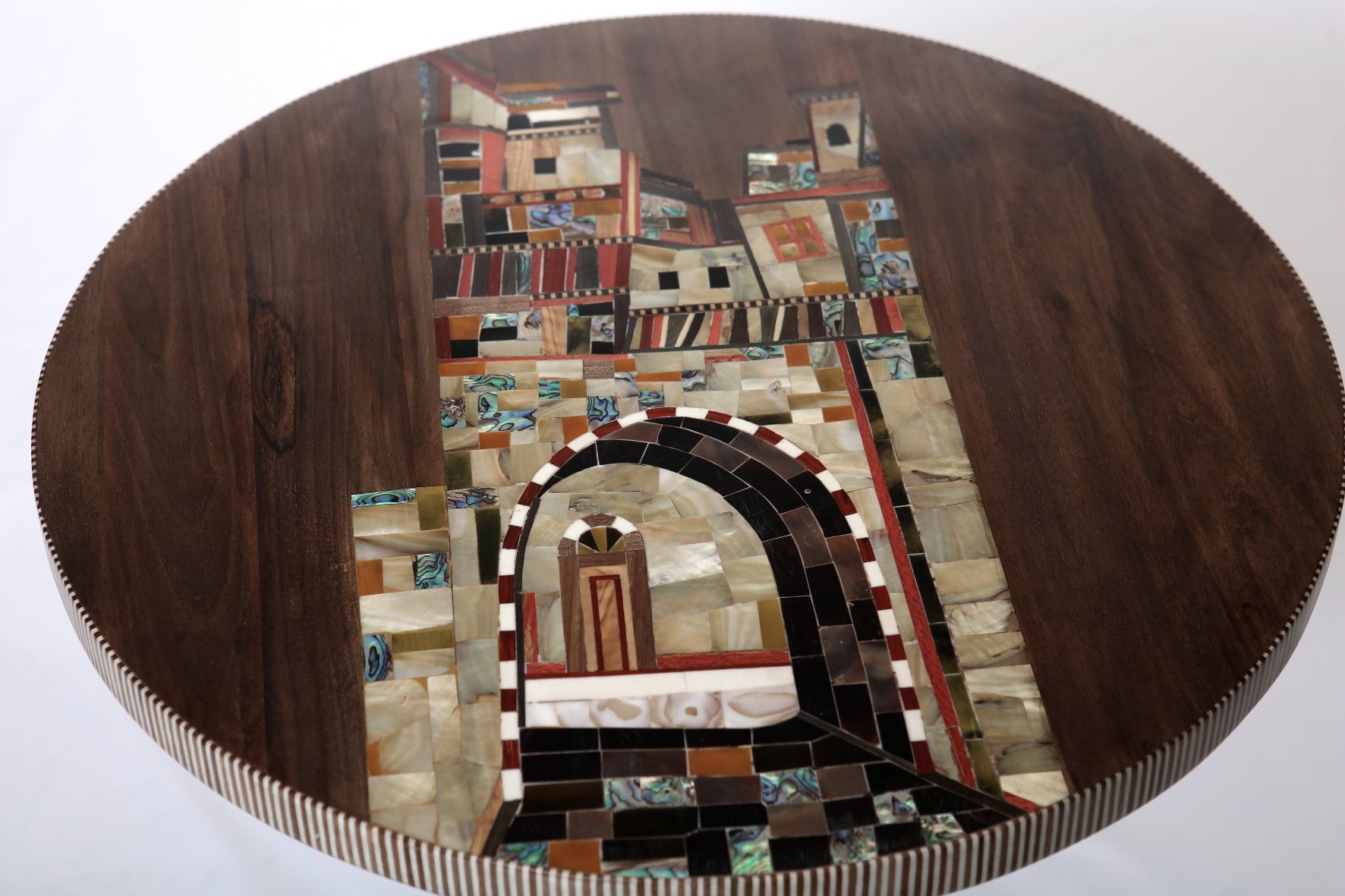 Houses Side Table Solid Walnut Wood With Colored Mother Of Pearl Inlay And Marquetry