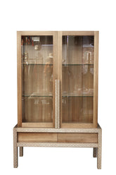 Cabinet Solid Walnut Wood Inlay Seashell Mother Of Pearl With Tin + Glass and Lighting