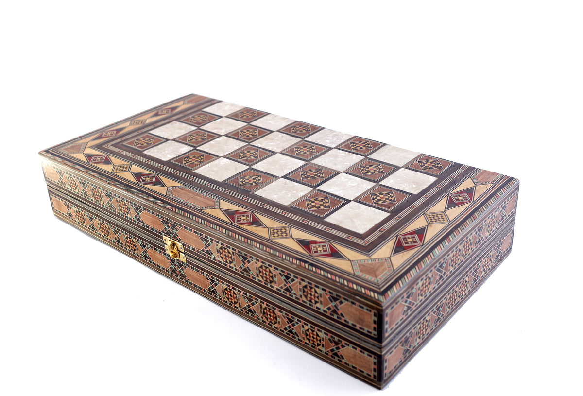 Backgammon and Chess Natural Wood Marquetry
