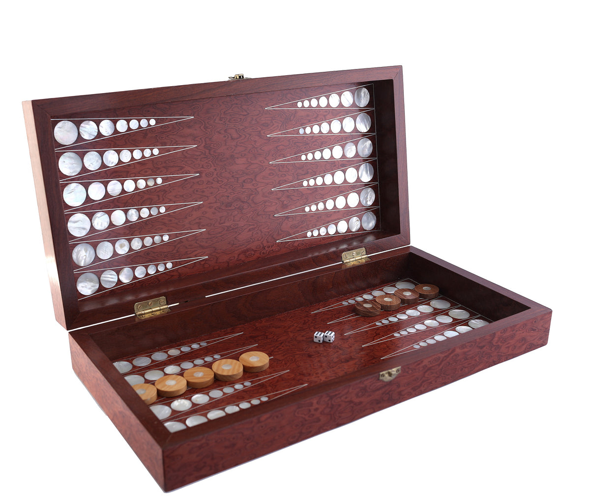 Backgammon Solid Walnut Wood Inlay Seashell Mother Of Pearl With Tin