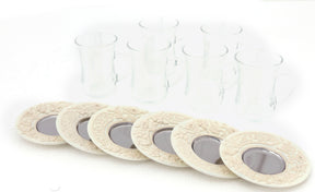 Tea Glass + Plate  Hand Hammered Aluminum with White Handmade Enamel SS Small (6pcs)