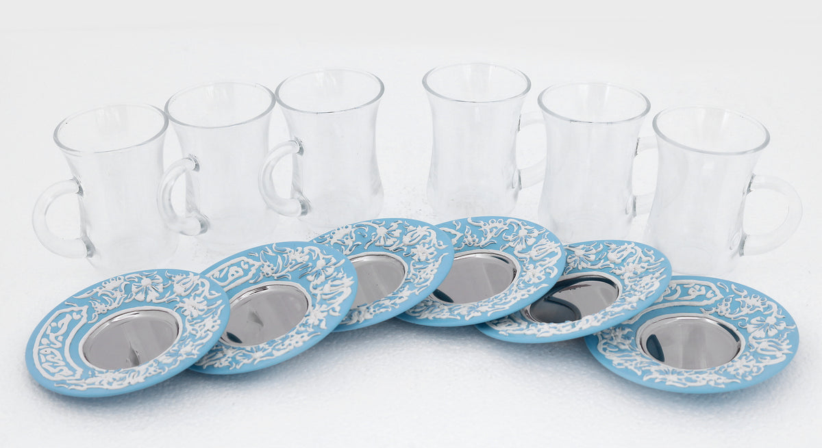 Tea Glass + Plate  Hand Hammered Aluminum with White Handmade Enamel SS Small (6pcs)