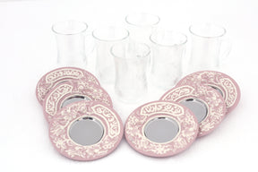 Tea Glass + Plate  Hand Hammered Aluminum with White Handmade Enamel SS Small (6pcs)