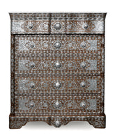 Chest of Drawers Solid Walnut Wood Inlay Seashell Mother Of Pearl With Tin + Marble Top