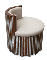 Arm Chair Solid Walnut Wood Inlay Seashell Mother Of Pearl Stripes With Tin + Upholstery