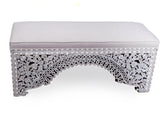 Bench With Base Perforated Solid Walnut Wood Inlay Seashell Mother Of Pearl With Tin + Upholstery