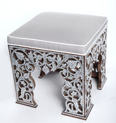 Pouf Square With Base Perforated Solid Walnut Wood Inlay Seashell Mother Of Pearl With Tin + Upholstery