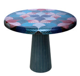 Table Round Colored Marquetry With Inlay Seashell Mother Of Pearl With Tin